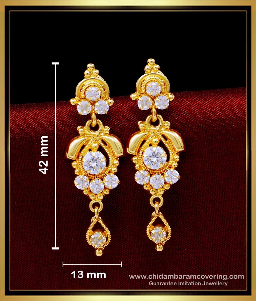 ERG1667 - Best Quality White Stone Long Hanging Earrings Design