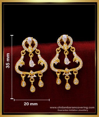 ERG1669 - Unique White Stone 1 Gram Gold Chandbali Earrings Online