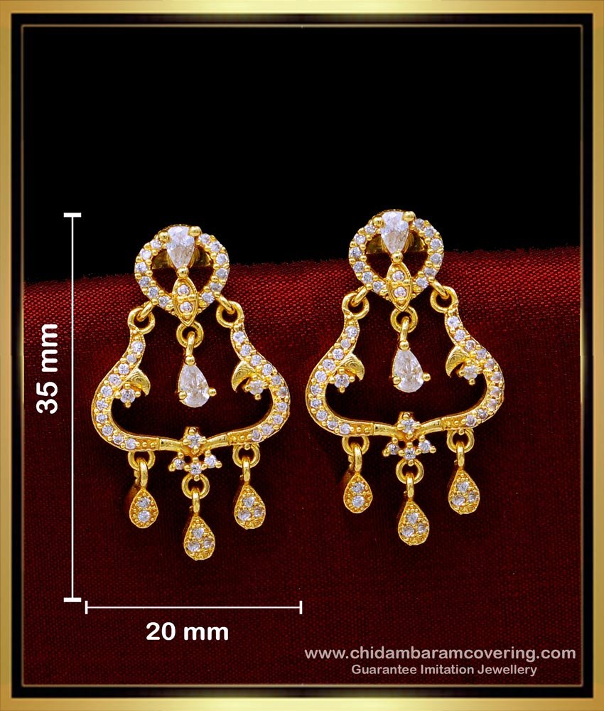 ERG1669 - Unique White Stone 1 Gram Gold Chandbali Earrings Online