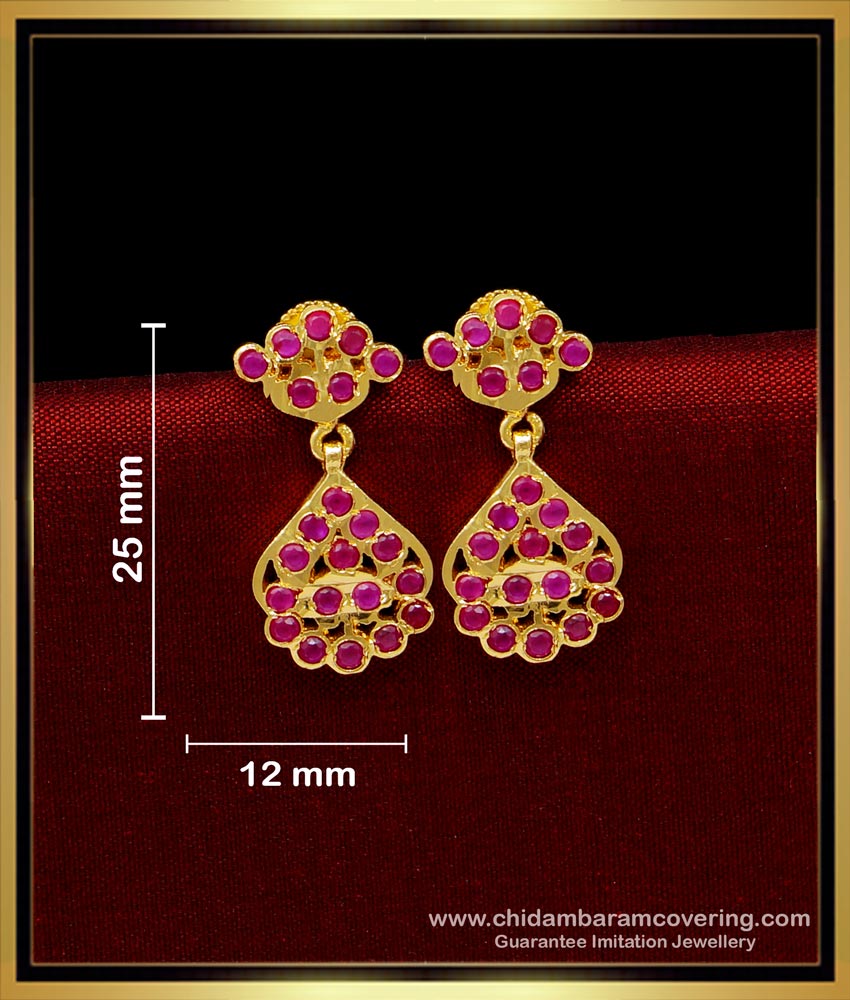 ERG1673 - Real Gold Look Impon Ruby Earrings 1 Gram Gold Jewellery