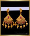 ERG1676 - South Indian Mango Design Antique Temple Gold Earrings 