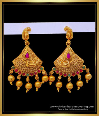 ERG1676 - South Indian Mango Design Antique Temple Gold Earrings 
