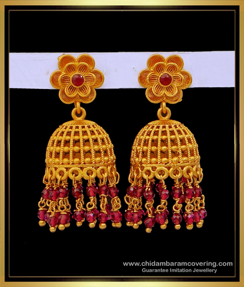 ERG1678 - Trendy Temple Jewellery Floral Pattern Jhumkas for Girls