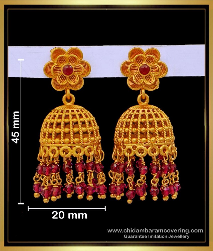 ERG1678 - Trendy Temple Jewellery Floral Pattern Jhumkas for Girls