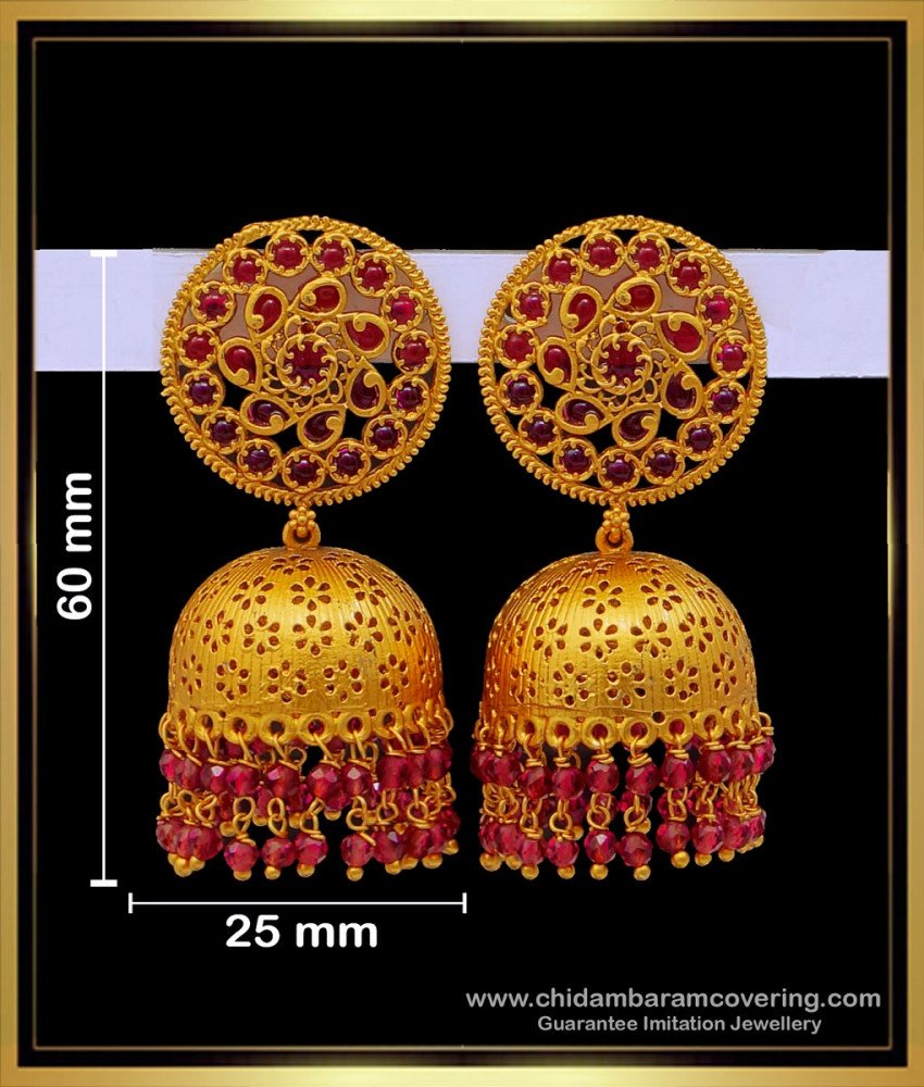ERG1679 - Latest Gold Temple Jewellery Jhumka Designs for Wedding