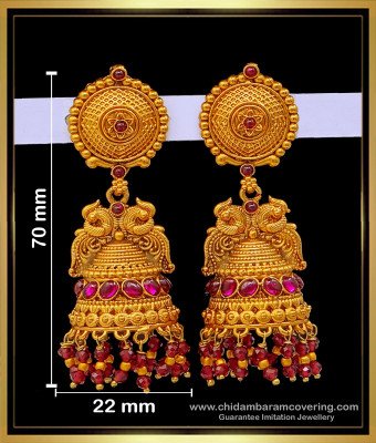 ERG1680 - Traditional Peacock Model Bridal Temple Gold Jhumka Designs Online