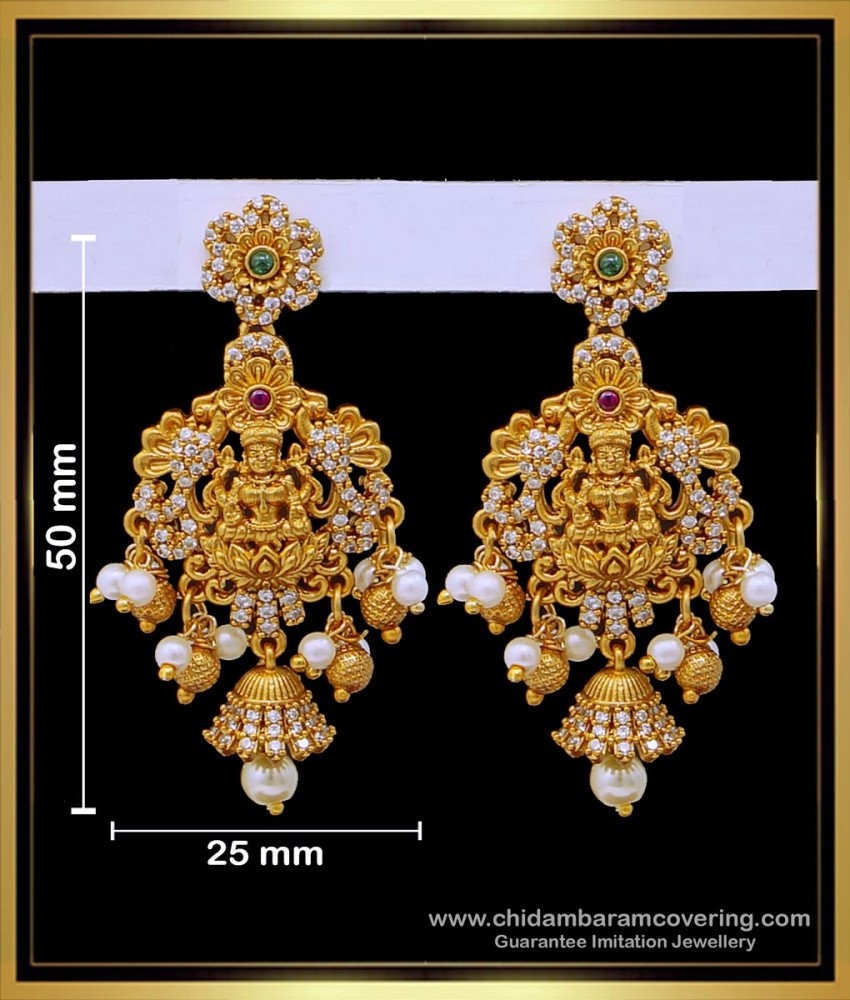 ERG1683 - Unique Ad Stone Lakshmi Antique Gold Earrings Designs 