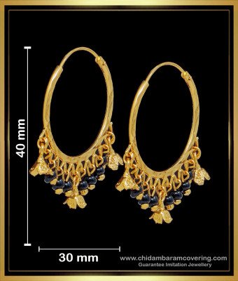 ERG1684 - Trendy Black Beads Big Round Hoop Earrings for Women