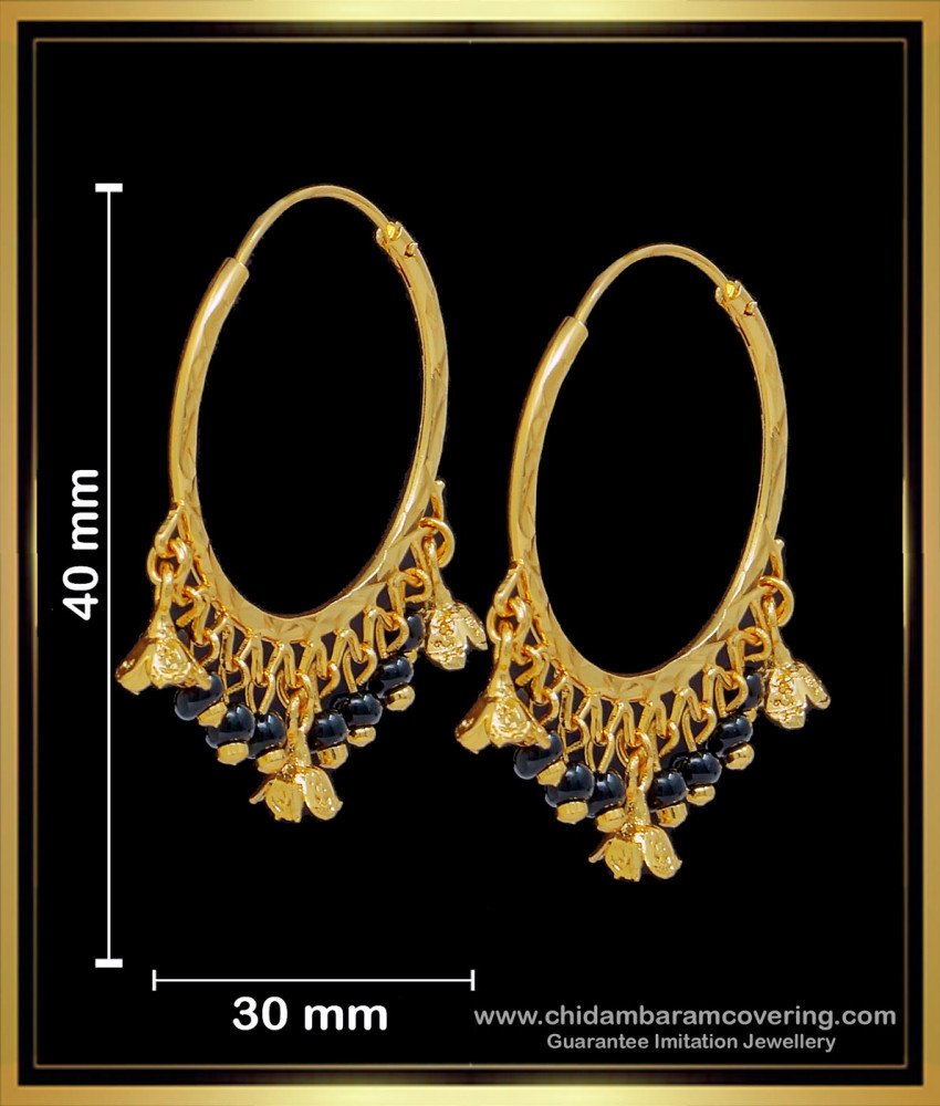 ERG1684 - Trendy Black Beads Big Round Hoop Earrings for Women