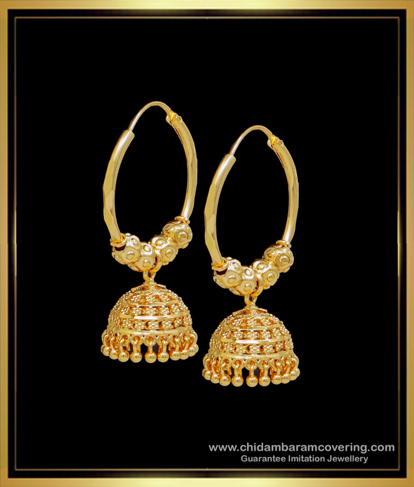 ERG1686 - 1 Gram Gold Plated Hoop Earrings Jhumka Design Online