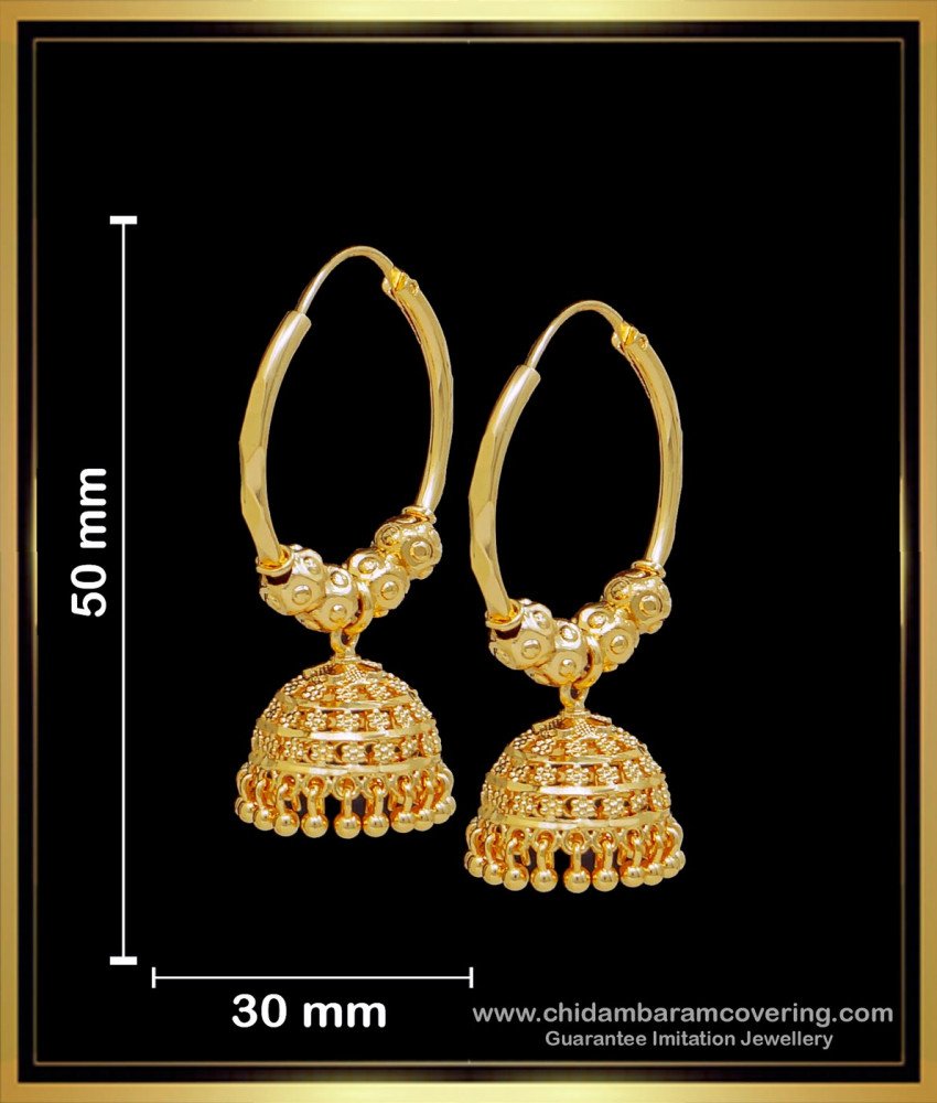 ERG1686 - 1 Gram Gold Plated Hoop Earrings Jhumka Design Online