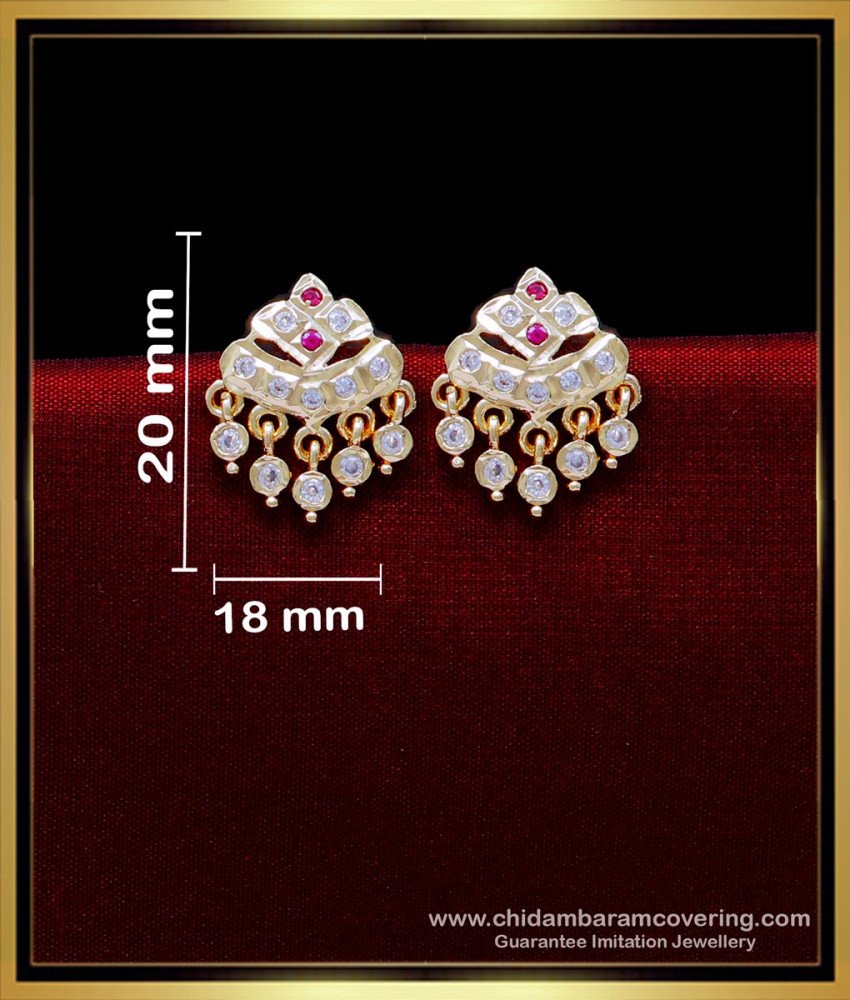ERG1863 - Impon White Stone Latest Gold Earrings Design for Daily Use