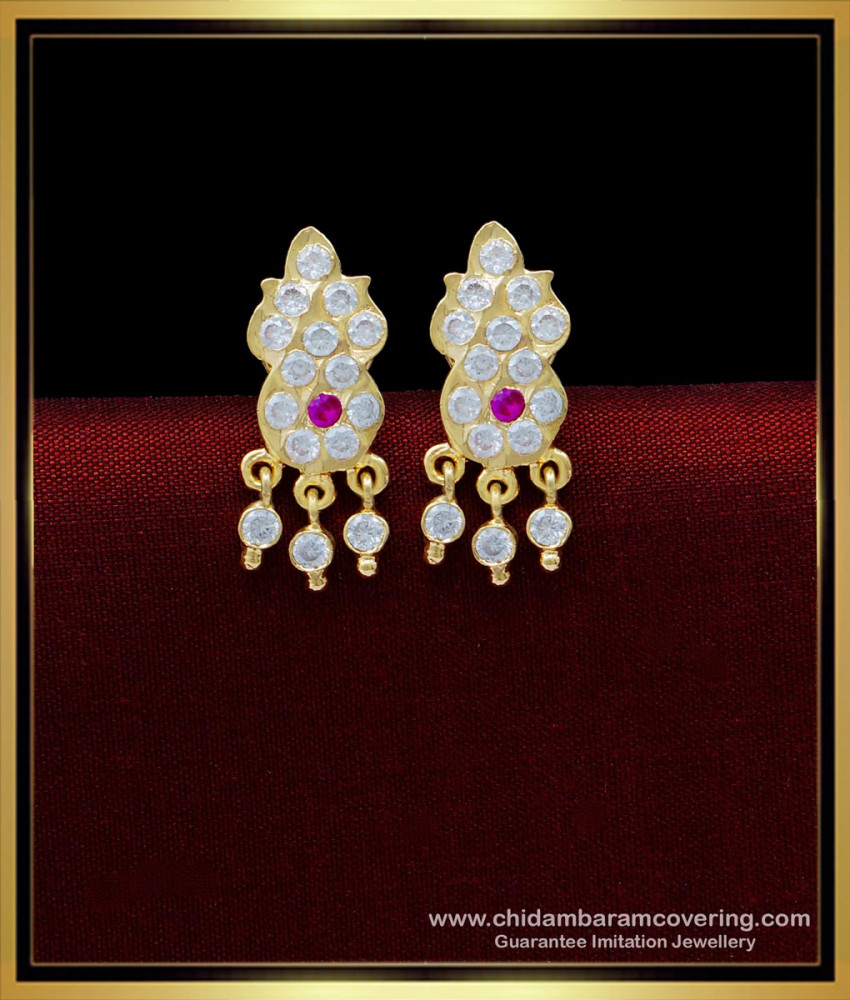 ERG1695 - South Indian Impon White Stone Stud Earrings Design Online
