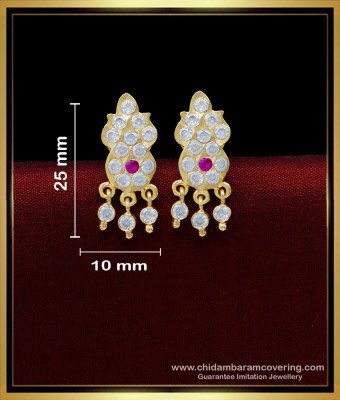 ERG1695 - South Indian Impon White Stone Stud Earrings Design Online