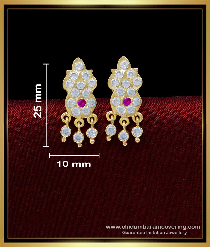 ERG1695 - South Indian Impon White Stone Stud Earrings Design Online