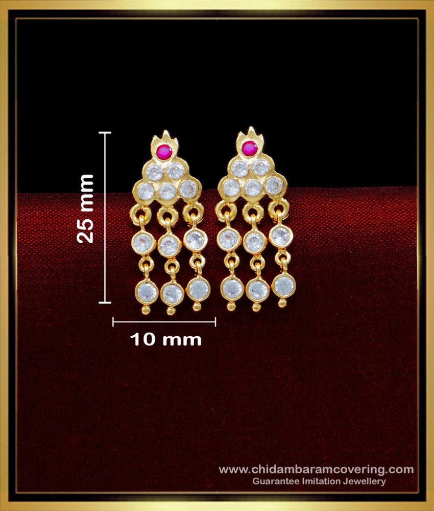 ERG1696 - Best Quality Impon Jewellery Three Line Stone Stud Earrings 