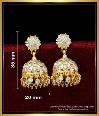 ERG1698 - First Quality White Stone Impon Jhumkas Earrings for Wedding