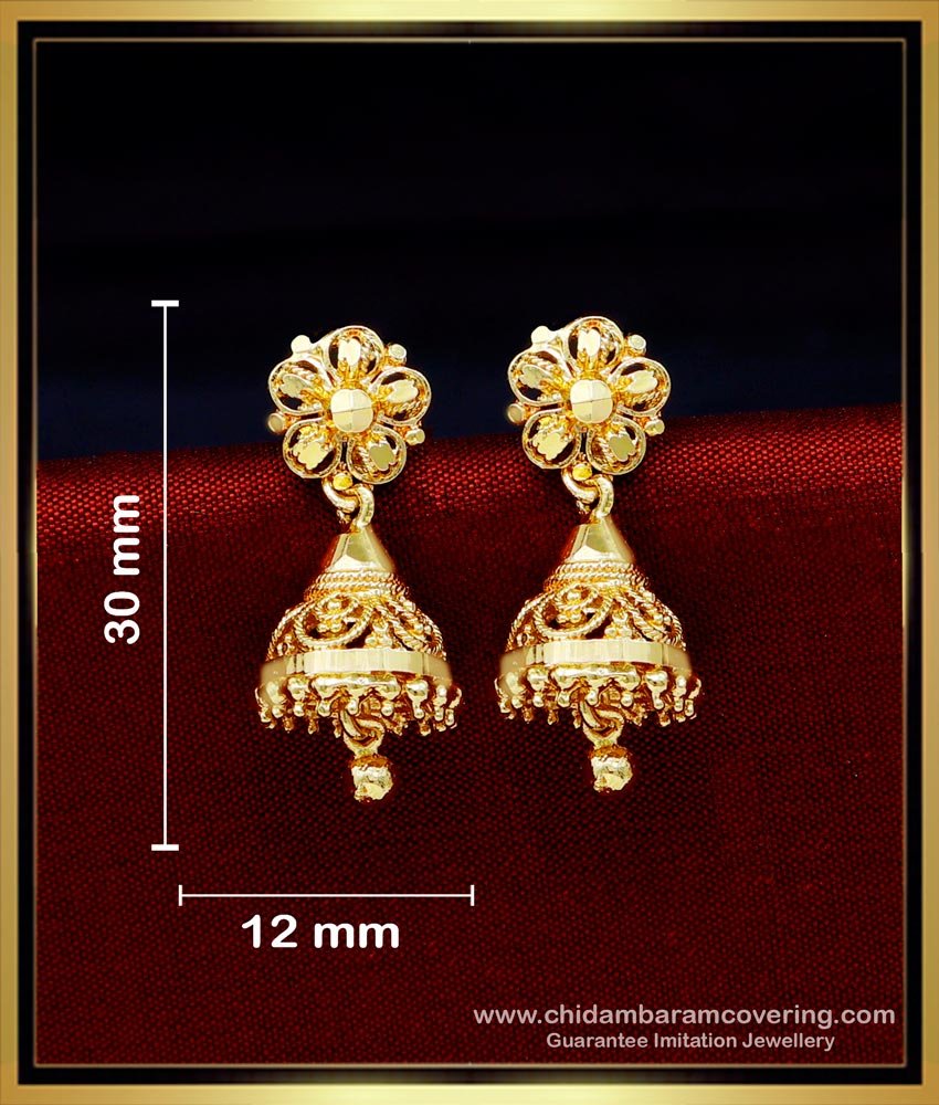 ERG1699 - Traditional Jhumka Earrings Gold Design for Daily Use