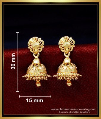ERG1701 - Small Daily Use Gold Plated Jhumka Earrings Online 