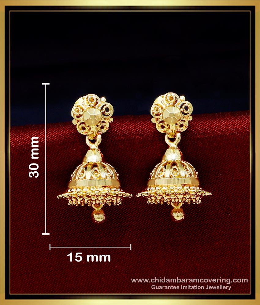 ERG1701 - Small Daily Use Gold Plated Jhumka Earrings Online 