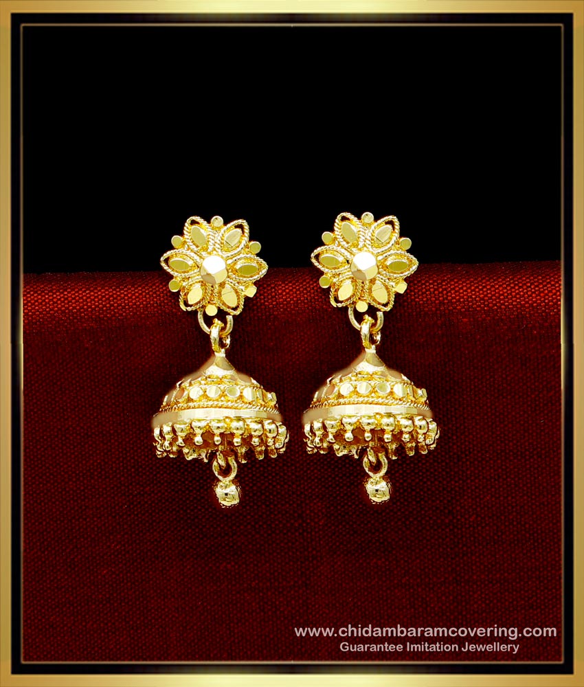 ERG1717 - Simple Gold Jimikki Kammal Designs Gold Plated Jhumkas Online