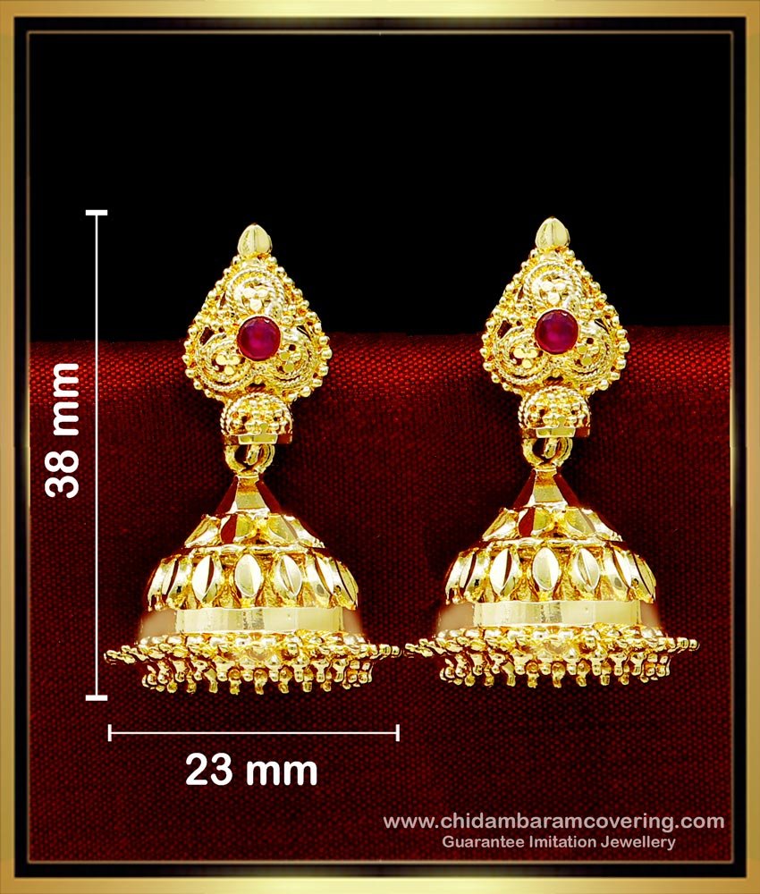 ERG1723 - Traditional Ruby Stone 1 Gram Gold Jhumka Earrings Online 
