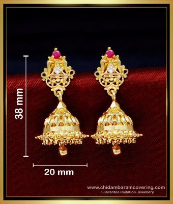 ERG1724 - Latest White and Ruby Stone Jhumka Earrings Gold Design 