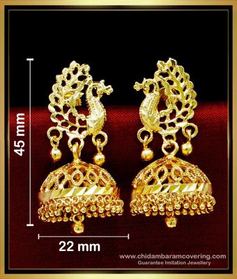 ERG1727 - Beautiful Peacock Model Bridal Gold Jhumka Design 