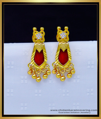 Erg1732 - Gold Plated White Stone Red Nagapadam Earrings Online