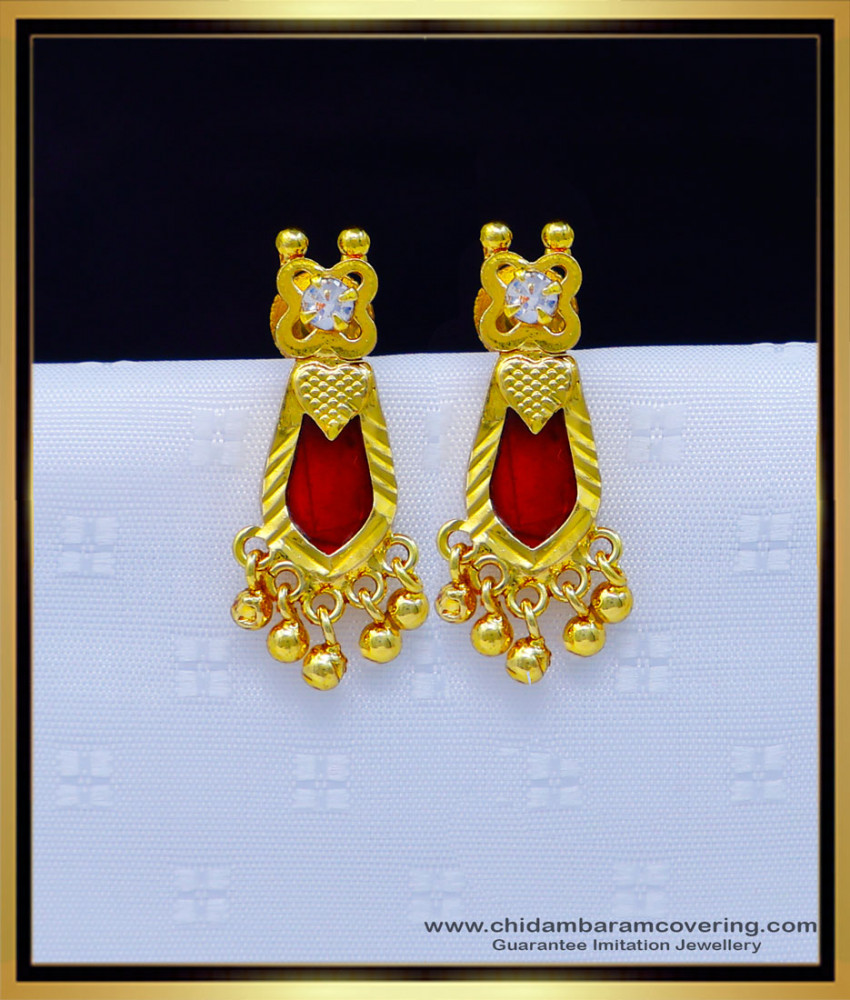Erg1732 - Gold Plated White Stone Red Nagapadam Earrings Online