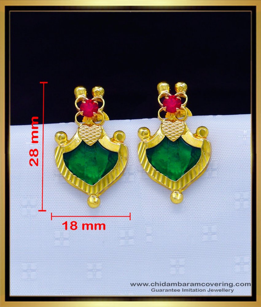 Erg1737 - Traditional Green Palakka Earrings Kerala Jewellery Online