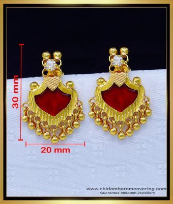 Erg1738 - Traditional Red Palaka Earrings Kerala Design Jewellery