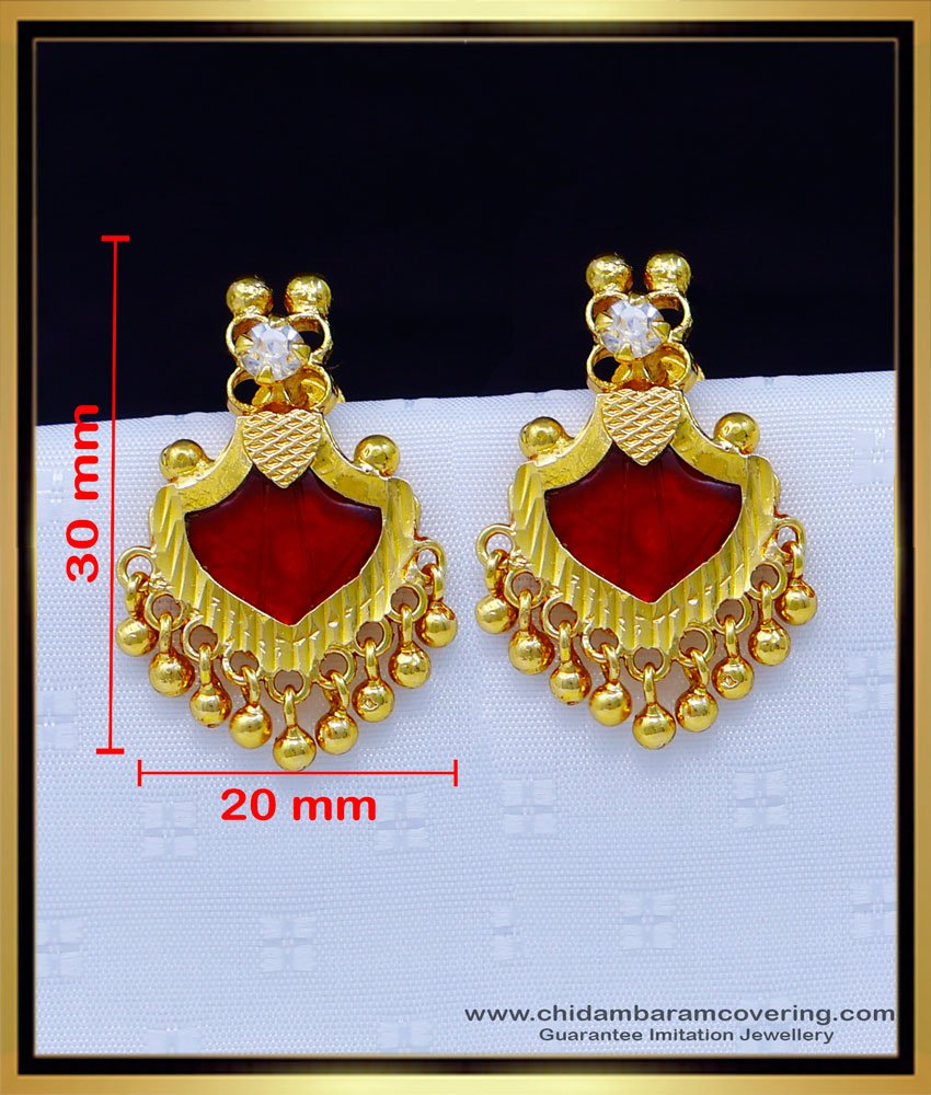 Erg1738 - Traditional Red Palaka Earrings Kerala Design Jewellery