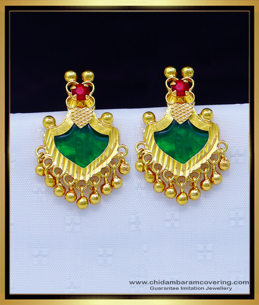 Erg1740 - Kerala Green Palakka Earrings Gold Plated Jewellery Online