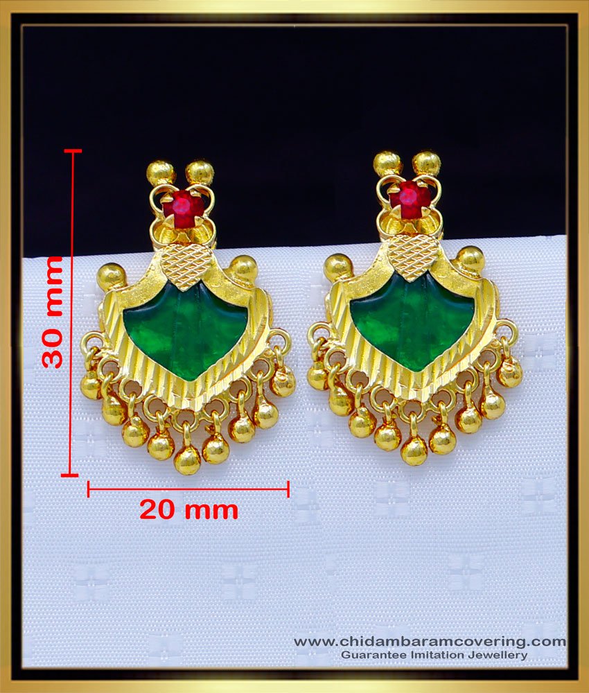 Erg1740 - Kerala Green Palakka Earrings Gold Plated Jewellery Online