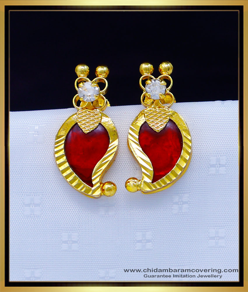 Erg1741 - Gold Plated Big Size Red Palakka Manga Earrings Buy Online