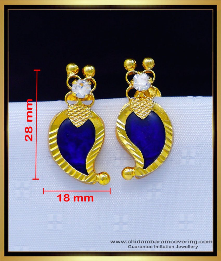 Erg1742 - Traditional Blue Manga Palaka Earrings Kerala Jewellery Online