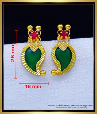 Erg1743 - Traditional Kerala Jewellery Green Manga Earrings Studs