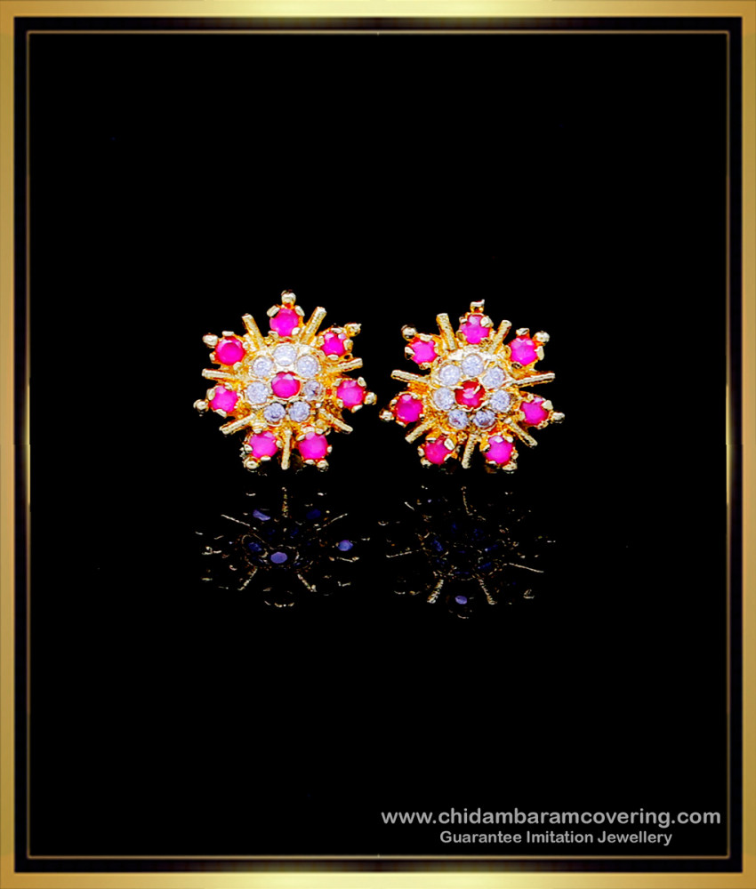 ERG1745 - Elegant Ruby Stud 1 Gram Gold Earrings New Design 