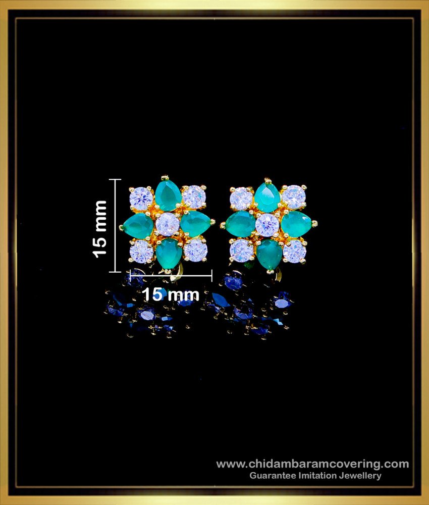 ERG1748 - First Quality White and Green Stone Stud Earrings Design