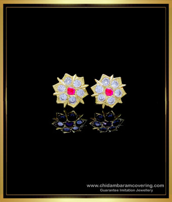 ERG1753 - White and Ruby Stone Impon Earrings Online Shopping