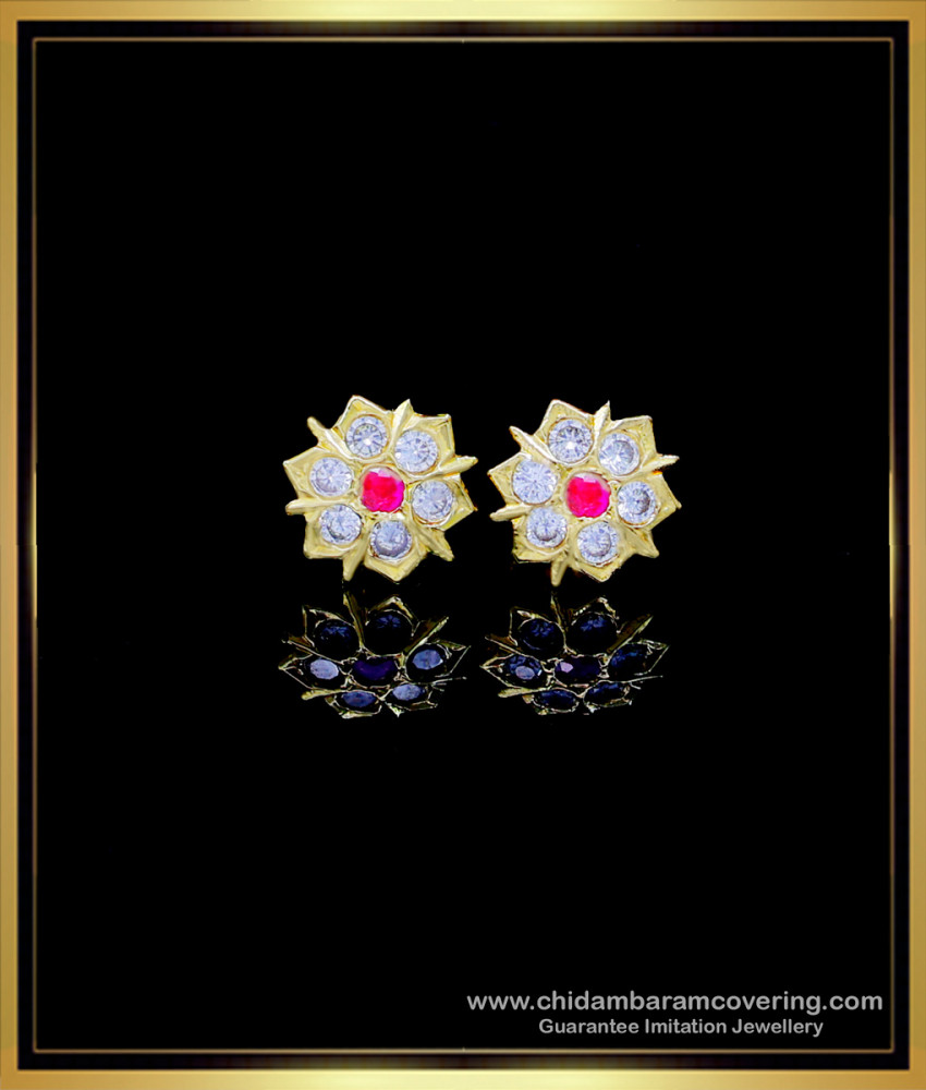 ERG1753 - White and Ruby Stone Impon Earrings Online Shopping