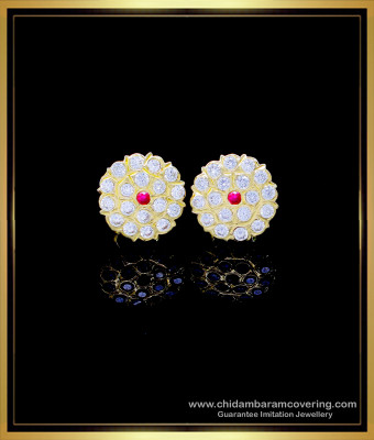 ERG1768 - Buy Gold Design Impon White Stone Ear Studs for Women