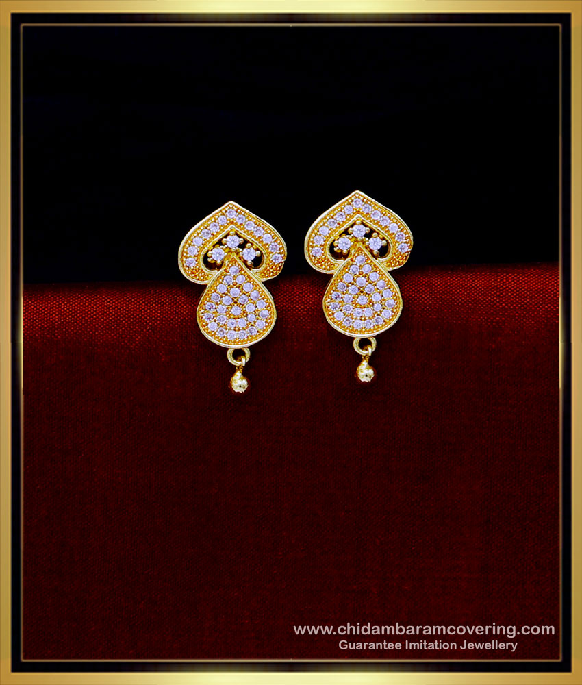ERG1777 - Elegant White Stone Daily Use Gold Covering Earrings Designs