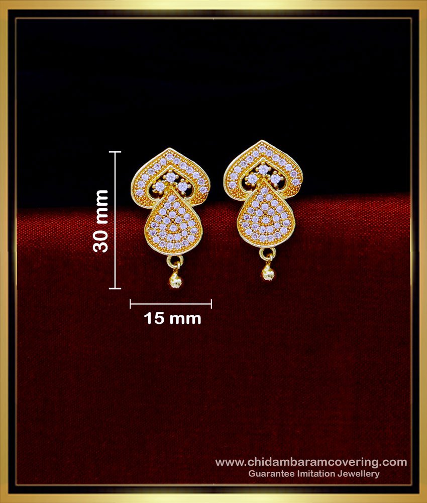 ERG1777 - Elegant White Stone Daily Use Gold Covering Earrings Designs