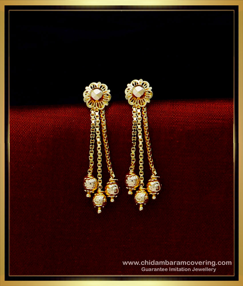 ERG1781 - One Gram Gold 3 Line Daily Wear Gold Earrings Designs 
