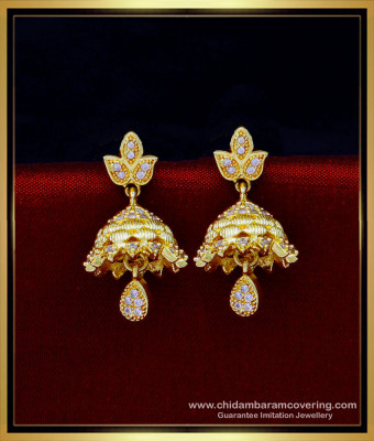 ERG1782 - First Quality White Stone Gold Plated Jhumkas Earrings Online