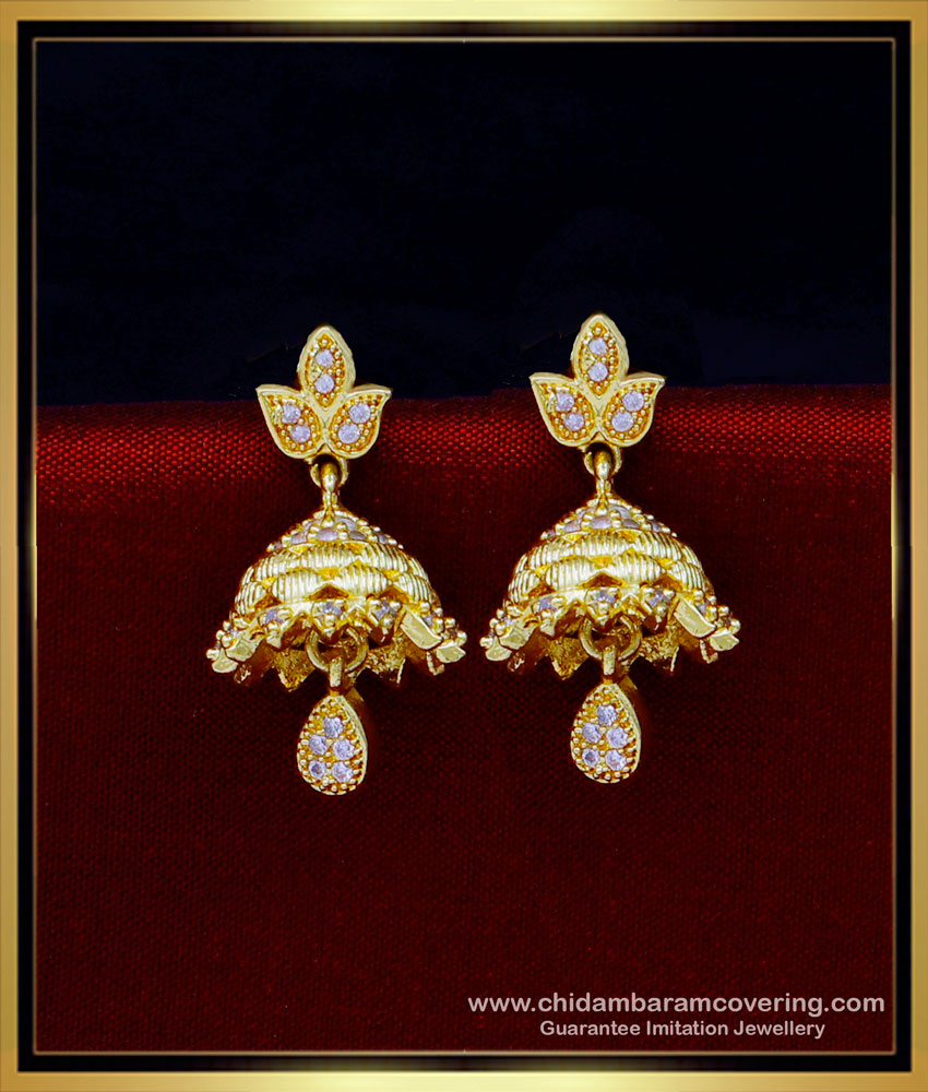 ERG1782 - First Quality White Stone Gold Plated Jhumkas Earrings Online