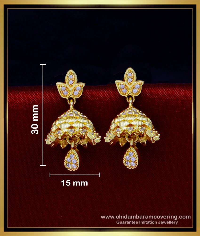 ERG1782 - First Quality White Stone Gold Plated Jhumkas Earrings Online
