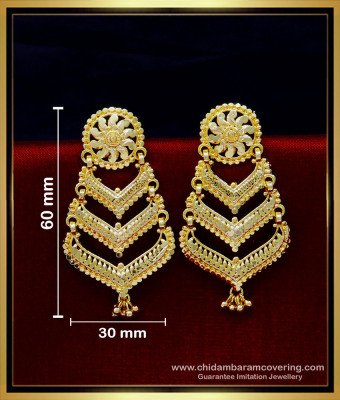 ERG1787 - Traditional Gold Plated 3 Line Wedding Earrings for Bridal